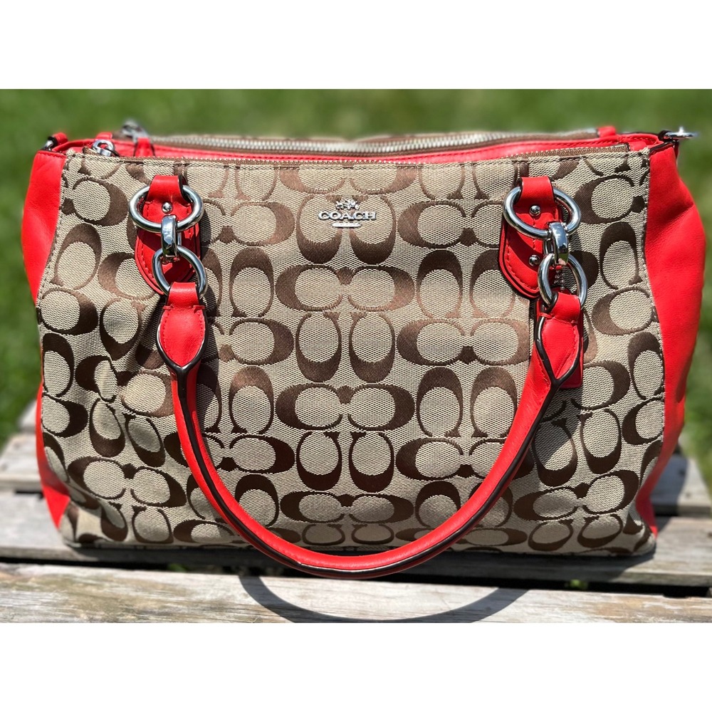 Coach Christie Carryall Tote Handbag Signature Canvas Leather Crossbody F36376 - Picture 8 of 16